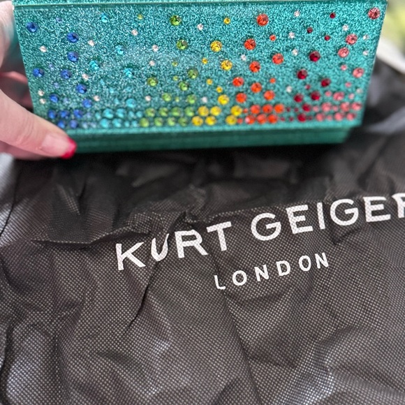Kurt Geiger Turquoise London Party Glitter Envelope Clutch with Gold Chain - Picture 4 of 4